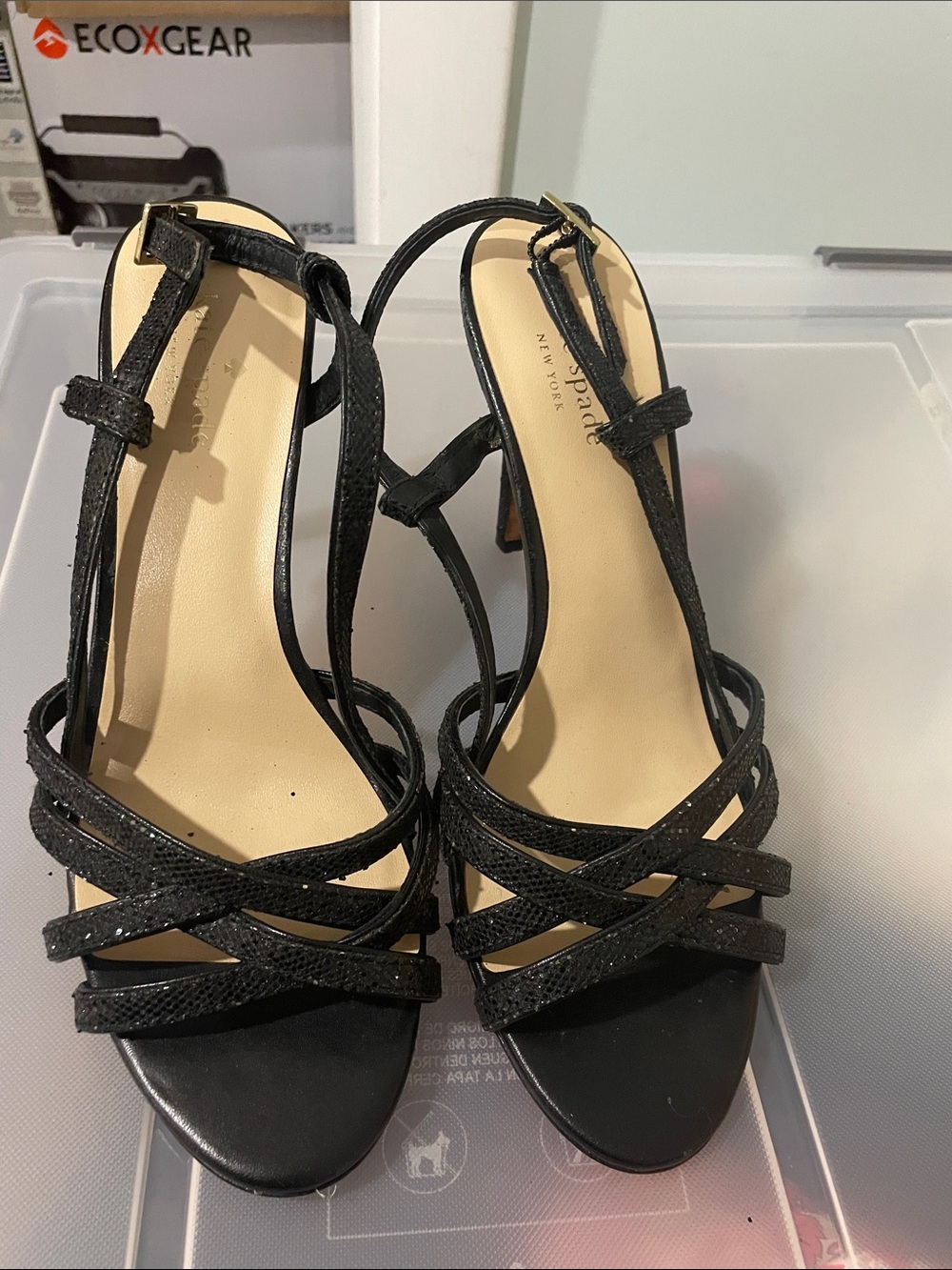 kate spade Black Glitter Strappy Heeled Sandals